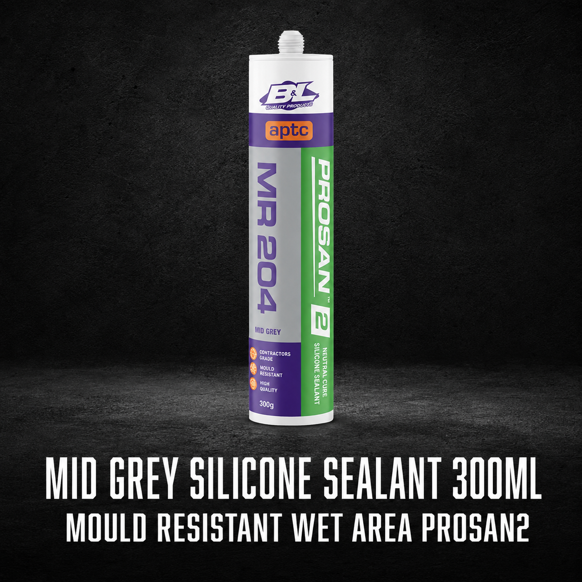 Mid Grey Silicone Sealant 300ml – Mould Resistant Wet Area Prosan2 MR204