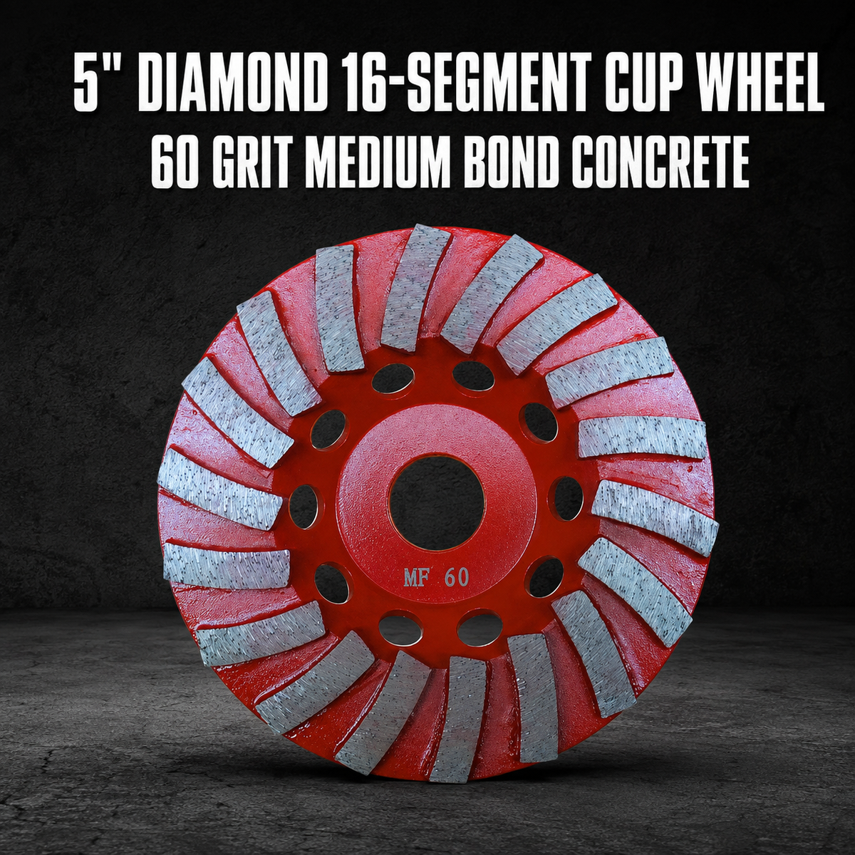 5" Diamond 16-Segment Cup Wheel – 60 Grit Medium Bond Concrete Grinding Wheel (125mm)