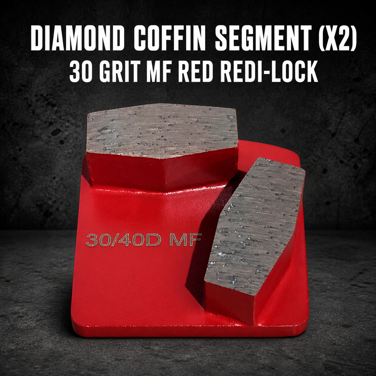 Diamond Coffin Segment (x2) – 30 Grit MF Red Redi-Lock Grinding Shoes