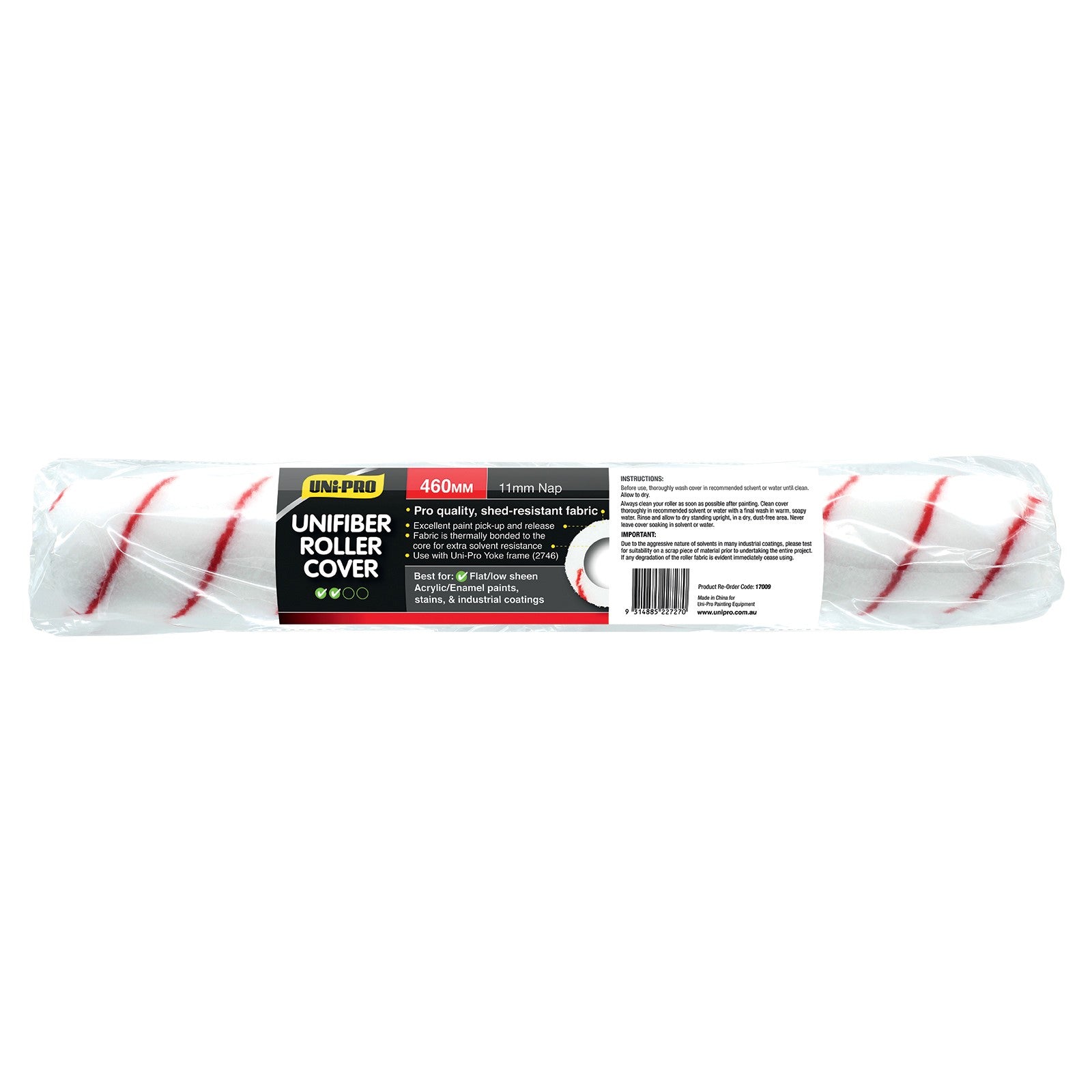 460mm Paint Roller Cover – 11mm Nap Unifibre Sleeve (Smooth Surface Finish)
