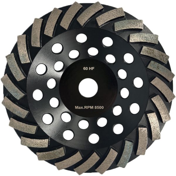 7” 24 Segment Diamond Cup Wheel – 60 Grit Black Concrete Grinding