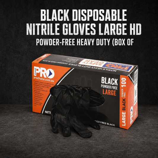 Black Disposable Nitrile Gloves Large HD – Powder-Free Heavy Duty (Box of 100)