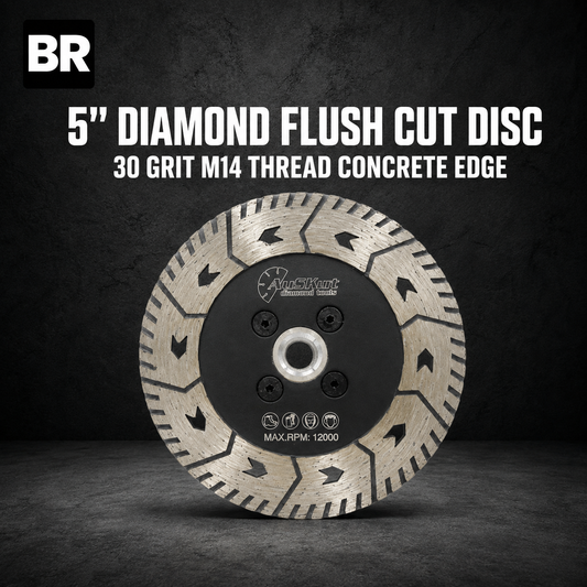 5" Diamond Flush Cut Disc – 30 Grit M14 Thread Concrete Edge Grinding Wheel