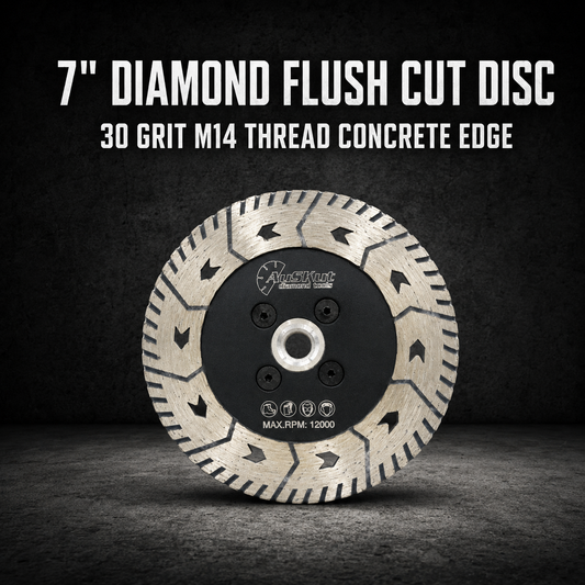 7" Diamond Flush Cut Disc – 30 Grit M14 Thread Concrete Edge Grinding Wheel