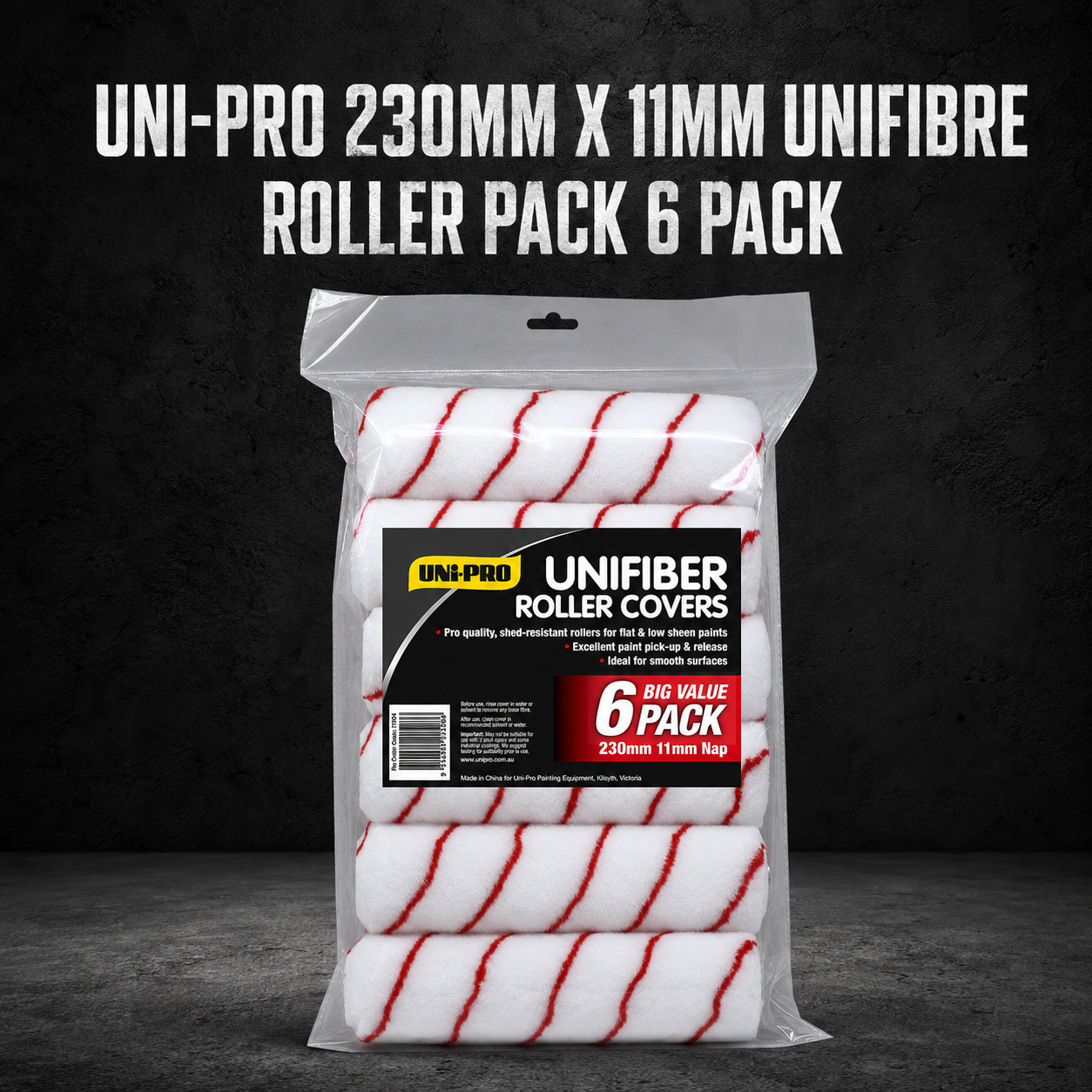 UNI-PRO 230MM X 11MM UNIFIBRE ROLLER PACK 6 PACK