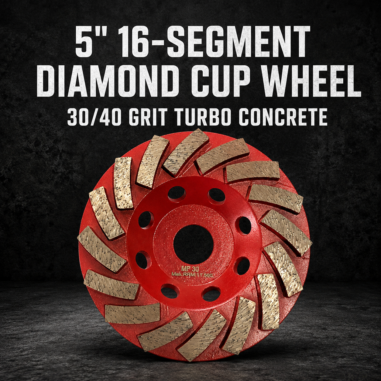 5" 16-Segment Diamond Cup Wheel – 30/40 Grit Turbo Concrete Grinding Wheel (125mm)