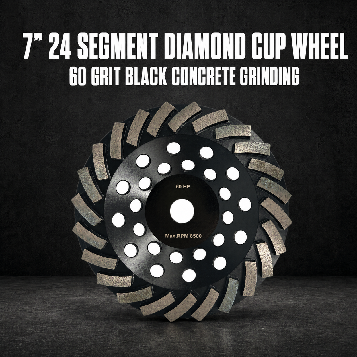 7” 24 Segment Diamond Cup Wheel – 60 Grit Black Concrete Grinding
