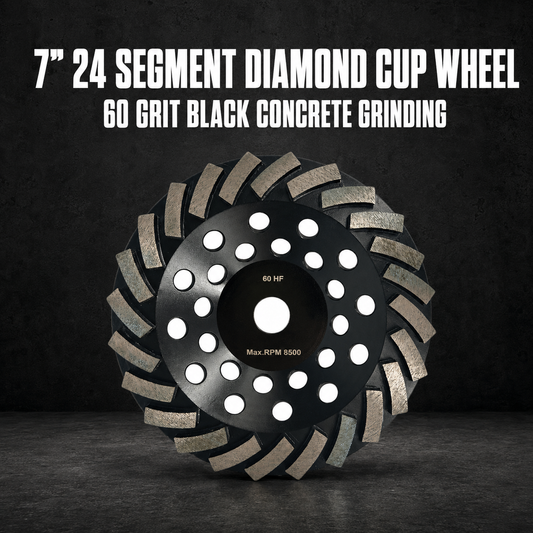 7” 24 Segment Diamond Cup Wheel – 60 Grit Black Concrete Grinding