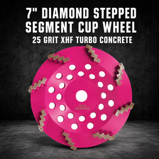 7" Diamond Stepped Segment Cup Wheel – 25 Grit XHF Turbo Concrete Grinding Wheel (180mm)