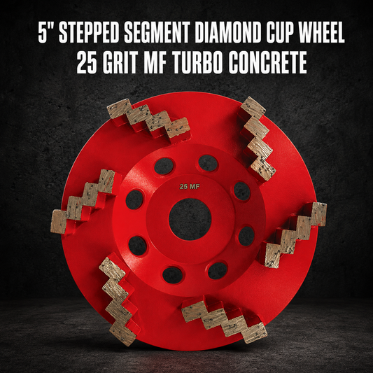 5" Stepped Segment Diamond Cup Wheel – 25 Grit MF Turbo Concrete Grinding Wheel