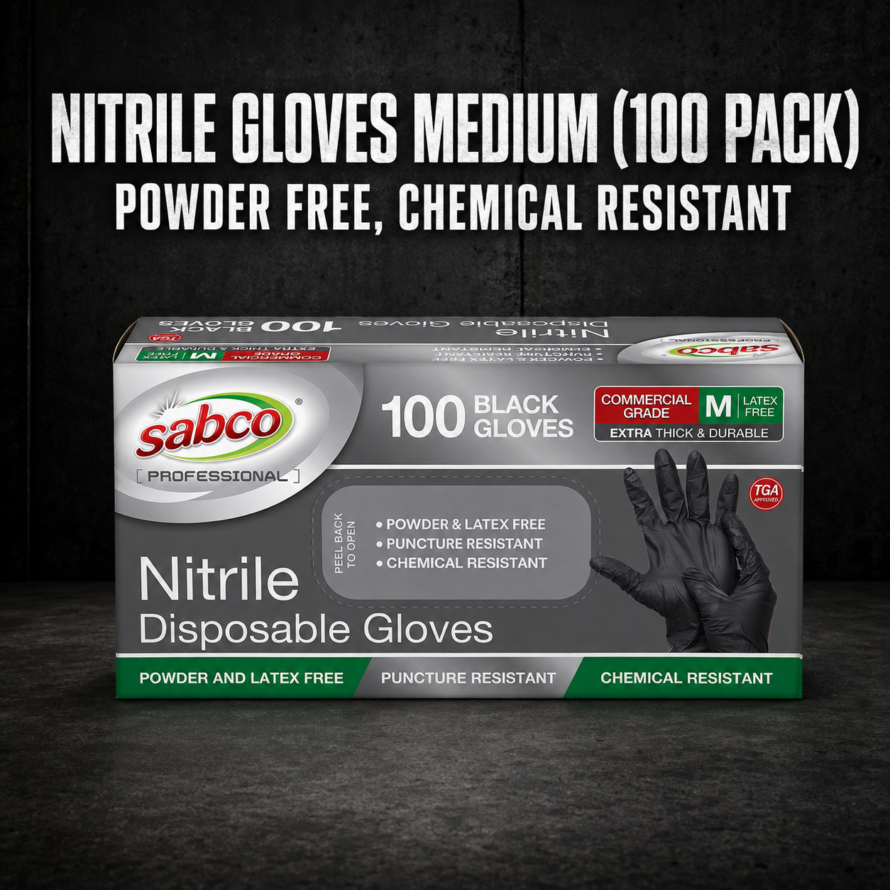 Nitrile Gloves Medium (100 Pack) – Powder Free, Chemical Resistant Disposable Gloves
