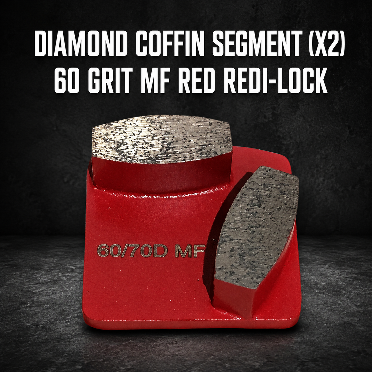 Diamond Coffin Segment (x2) – 60 Grit MF Red Redi-Lock Grinding Shoes