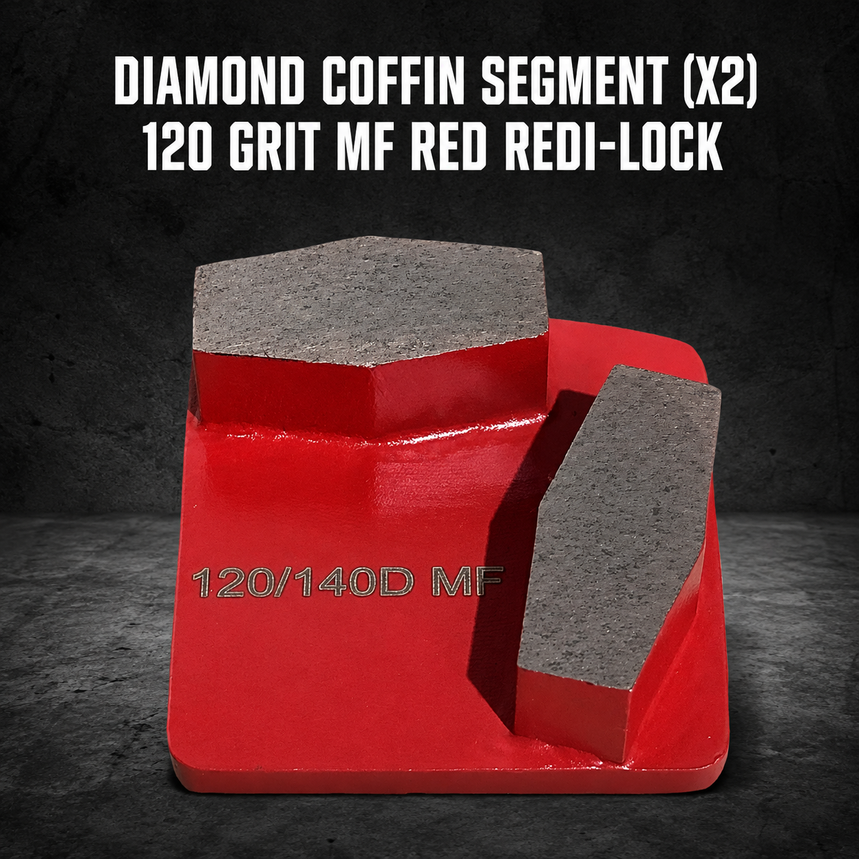 Diamond Coffin Segment (x2) – 120 Grit MF Red Redi-Lock Grinding Shoes