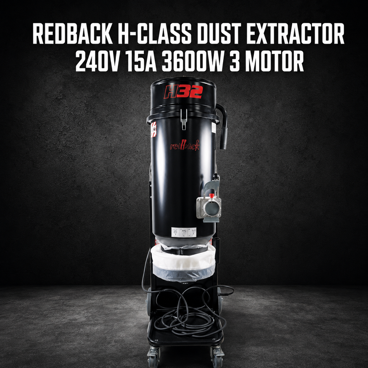 Redback H-Class Dust Extractor – 240V 15A 3600W 3 Motor Continuous Bagging