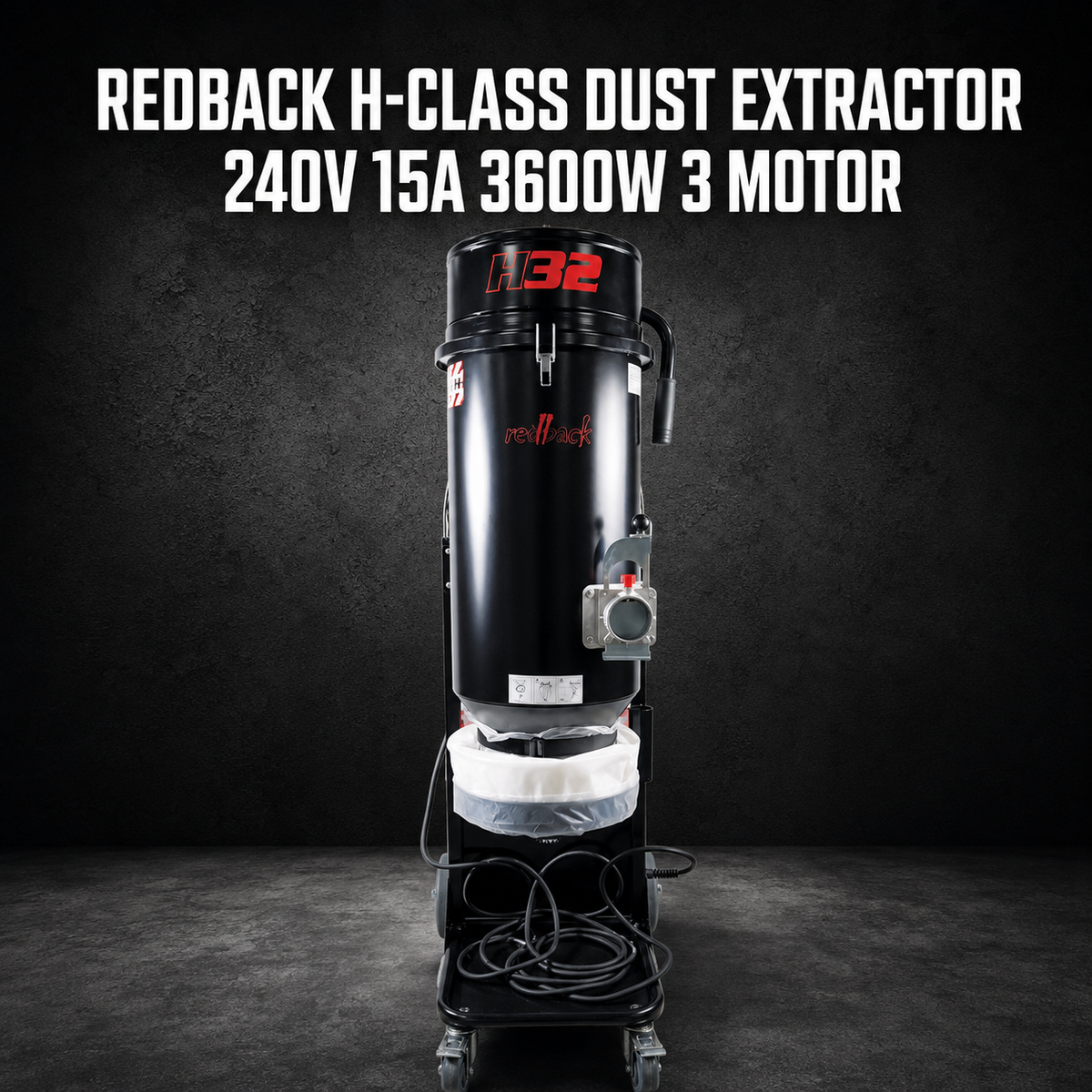 Redback H-Class Dust Extractor – 240V 15A 3600W 3 Motor Continuous Bagging