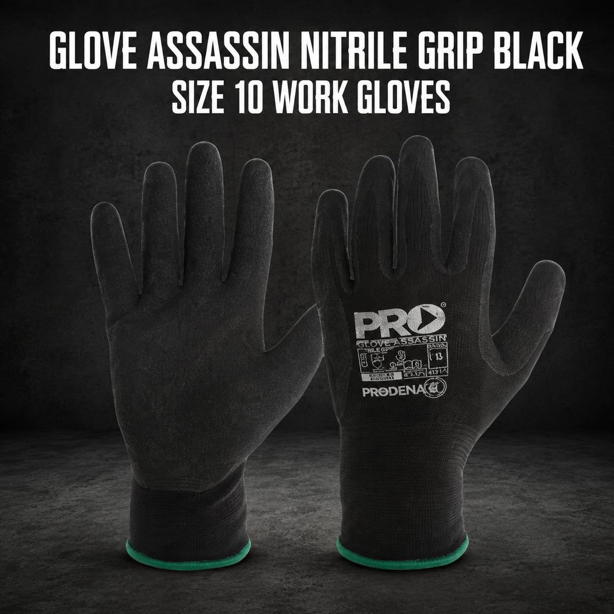 Glove Assassin Nitrile Grip Black – Size 10 Work Gloves