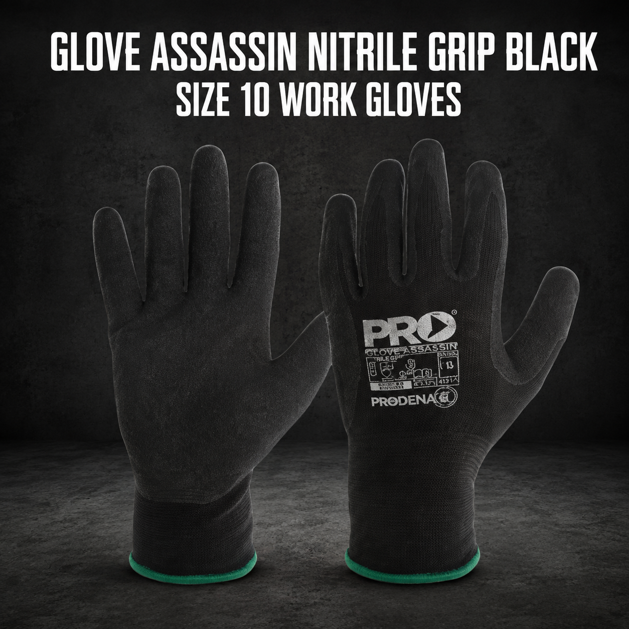 Glove Assassin Nitrile Grip Black – Size 10 Work Gloves
