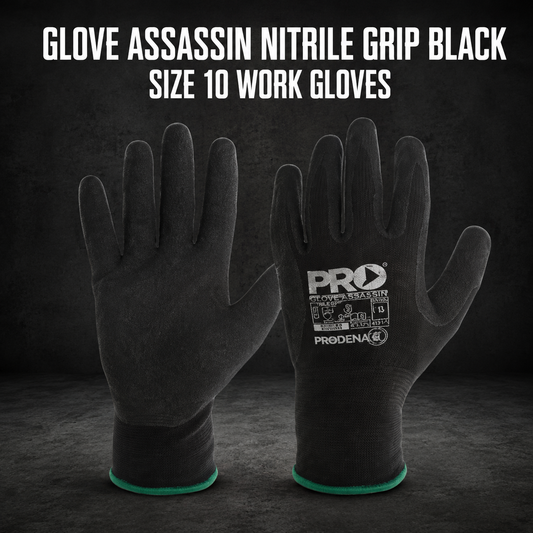 Glove Assassin Nitrile Grip Black – Size 10 Work Gloves