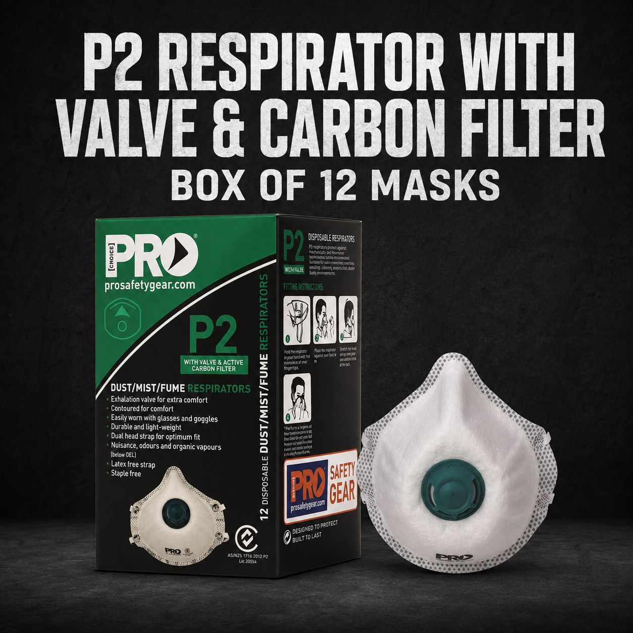 P2 Respirator with Valve & Carbon Filter – Box of 12 Masks