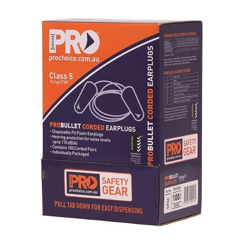 Earplugs Corded Probullet – 100 Pairs Hearing Protection
