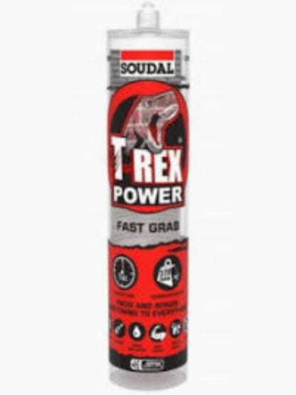 Soudal T-Rex Power Fast Grab sealant cartridge on a white background